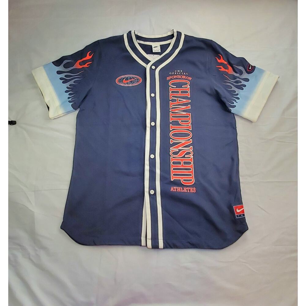 Nike Size XXL Americana Baseball Jersey Men's Blue Flame Sleeves DV9642-437 CA7